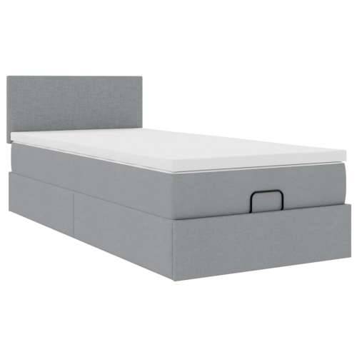 Otomanski krevet s madracem&LED svijetlosivi 90x200 cm tkanine - Svjetlosiva 90 x 200 cm Gladak dizajn Cijena