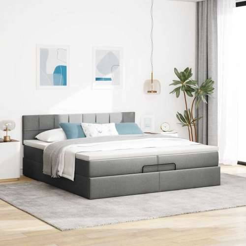 Otomanski okvir kreveta s madracima tamnosivi 200x200cm tkanine - Tamno siva 200 x 200 cm Blok s kvadratima Cijena