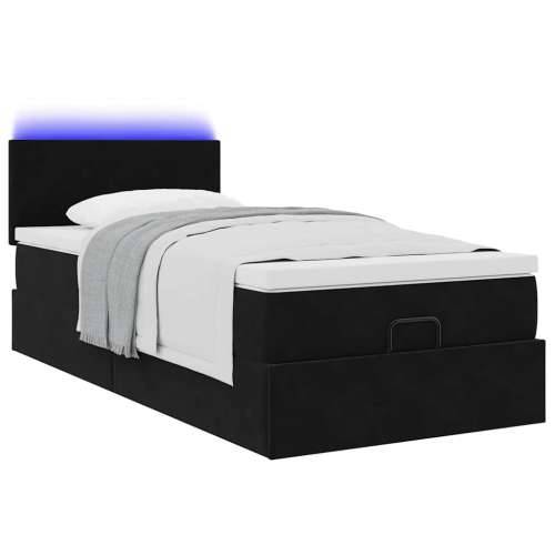 Otomanski krevet s madracem i LED crna 80x200cm baršun - Crna 80 x 200 cm Gladak dizajn Cijena