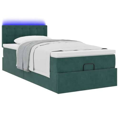 Otomanski krevet s madracem i LED tamnozeleni 90x200 cm baršun - Tamnozelena 90 x 200 cm gumbi Cijena