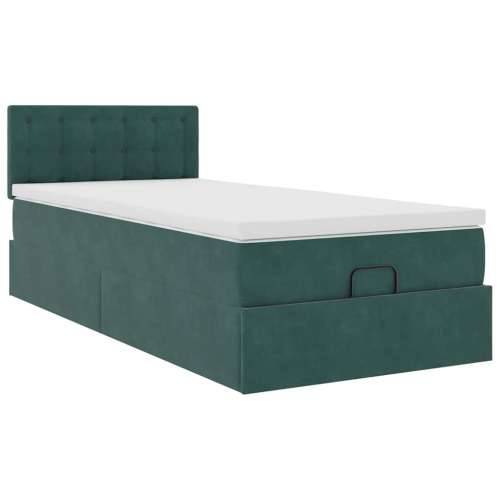 Otomanski krevet s madracem i LED tamnozeleni 90x200 cm baršun - Tamnozelena 90 x 200 cm gumbi Cijena
