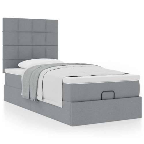 Otomanski okvir kreveta s madraca svijetlosivi 80x200cm tkanine - Svjetlosiva 80 x 200 cm Blok s kvadratima Cijena