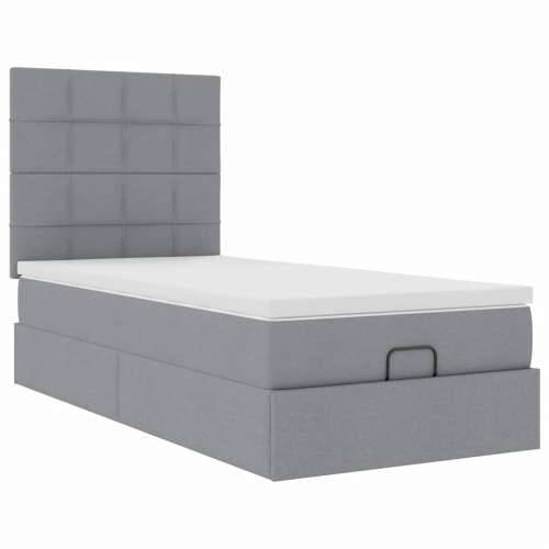 Otomanski okvir kreveta s madraca svijetlosivi 80x200cm tkanine - Svjetlosiva 80 x 200 cm Blok s kvadratima Cijena