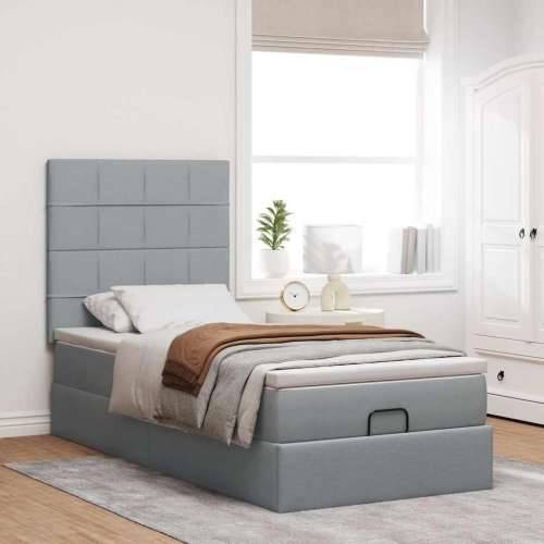 Otomanski okvir kreveta s madraca svijetlosivi 80x200cm tkanine - Svjetlosiva 80 x 200 cm Blok s kvadratima Cijena