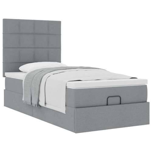 Otomanski okvir kreveta s madraca svijetlosivi 80x200cm tkanine - Svjetlosiva 80 x 200 cm Blok s kvadratima Cijena