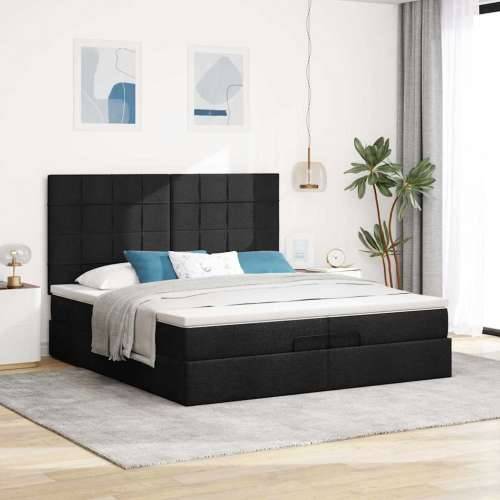 Otomanski okvir kreveta s madracima crni 200x200cm od tkanine - Crna 200 x 200 cm Blok s kvadratima Cijena