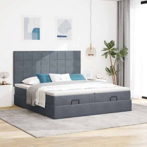 Okvir kreveta s madracima tamnosivi 200x200cm baršunasti - Tamno siva 200 x 200 cm Blok s kvadratima Cijena