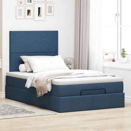 Otomanski krevet s madracem i LED plavi 120x200 cm tkanine - Plava 120 x 200 cm Gladak dizajn Cijena