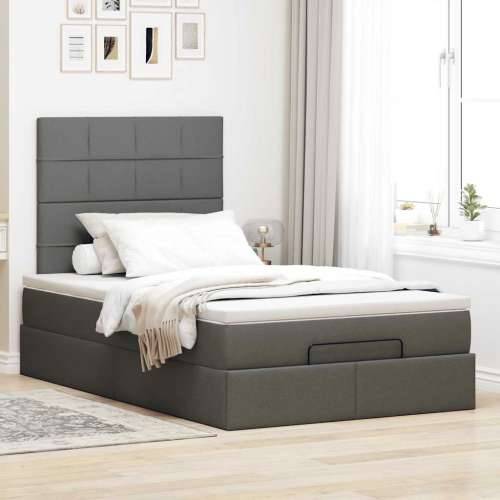 Otomanski krevet s madracem i LED tamnosivi 120x190 cm tkanine - Tamno siva 120 x 190 cm Blok s kvadratima Cijena