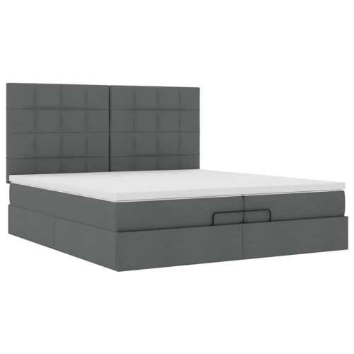 Otomanski okvir kreveta s madracima tamnosivi 200x200cm tkanine - Tamno siva 200 x 200 cm Blok s kvadratima Cijena