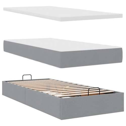 Otomanski okvir kreveta s madraca svijetlosivi 90x190cm tkanine - Svjetlosiva 90 x 190 cm Dizajn s gumbima Cijena