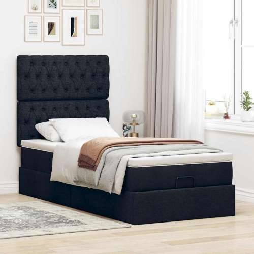 Otomanski okvir kreveta s madraca crni 90x190cm od tkanine - Crna 90 x 190 cm Dizajn s gumbima Cijena