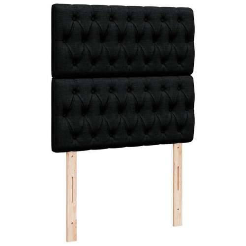 Otomanski okvir kreveta s madraca crni 90x190cm od tkanine - Crna 90 x 190 cm Dizajn s gumbima Cijena
