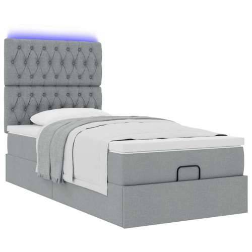Otomanski krevet s madracem&LED svijetlosivi 90x200 cm tkanine - Svjetlosiva 90 x 200 cm Dizajn s gumbima Cijena