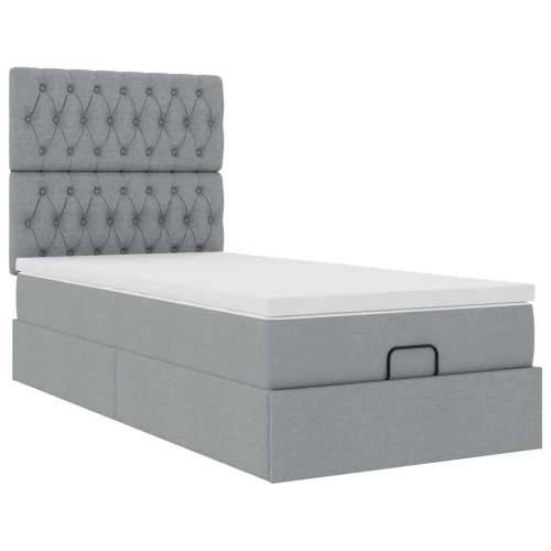 Otomanski krevet s madracem&LED svijetlosivi 90x200 cm tkanine - Svjetlosiva 90 x 200 cm Dizajn s gumbima Cijena