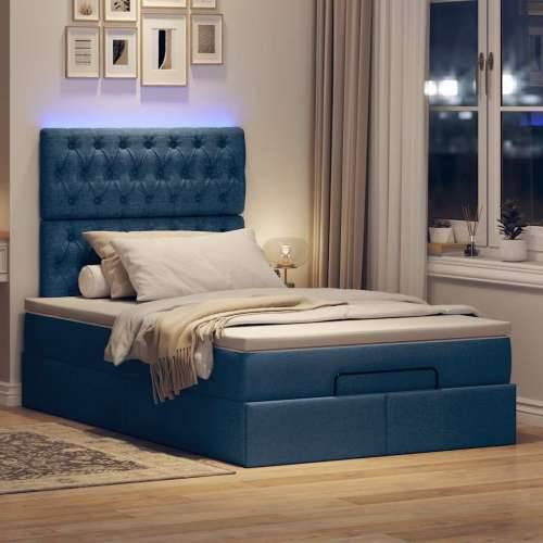 Otomanski krevet s madracem i LED plavi 120x200 cm tkanine - Plava 120 x 200 cm Dizajn s gumbima Cijena