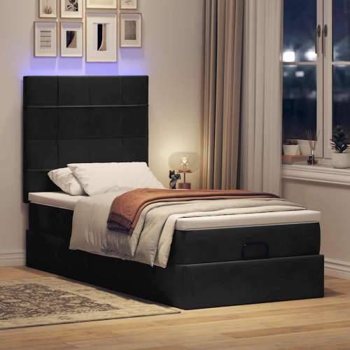 Otomanski okvir kreveta s madracima crni 80x200cm baršunasti - Crna 80 x 200 cm Blok s kvadratima Cijena