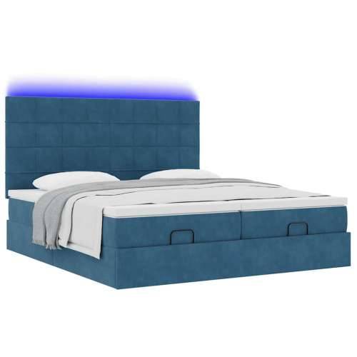 Otomanski okvir kreveta s madracima plavi 200x200cm baršunasti - Tamno plava 200 x 200 cm Blok s kvadratima Cijena