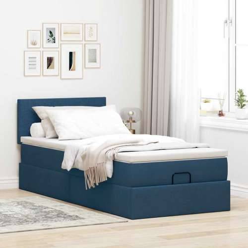 Otomanski krevet s madracem plavi 90x200 cm tkanine - Plava 90 x 200 cm Gladak dizajn Cijena
