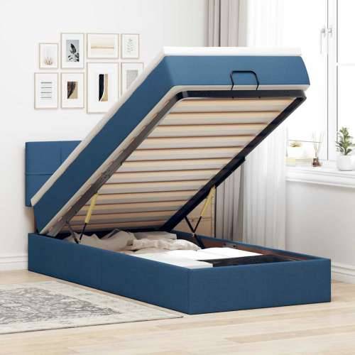 Otomanski krevet s madracem plavi 100x200 cm tkanine - Plava 100 x 200 cm Blok s kvadratima Cijena