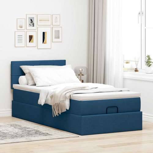 Otomanski krevet s madracem plavi 100x200 cm tkanine - Plava 100 x 200 cm Blok s kvadratima Cijena