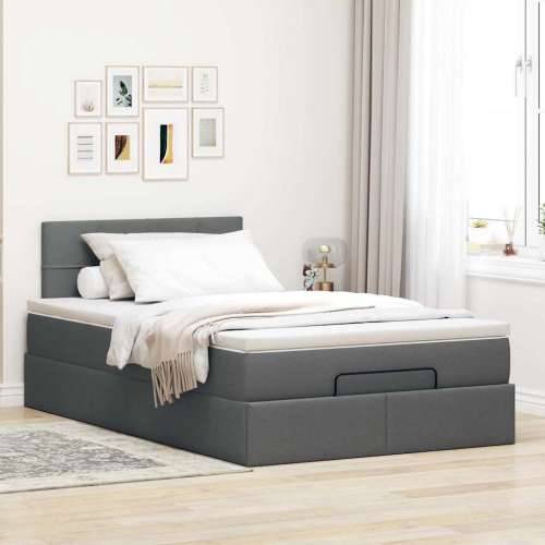 Otomanski krevet s madracem tamnosivi 120x190 cm tkanine - Tamno siva 120 x 190 cm Blok s kvadratima Cijena