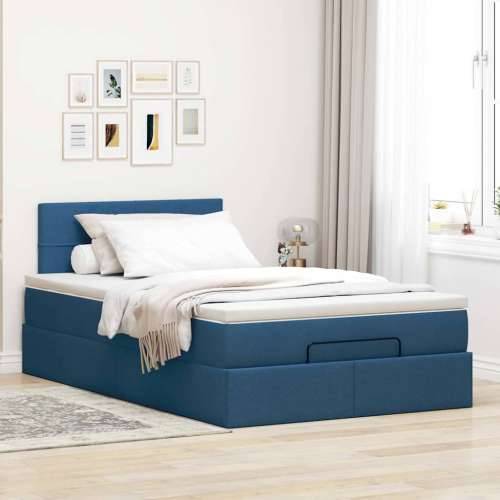 Otomanski krevet s madracem plavi 120x200 cm tkanine - Plava 120 x 200 cm Blok s kvadratima Cijena