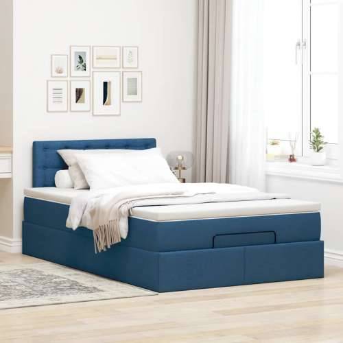 Otomanski krevet s madracem plavi 120x200 cm tkanine - Plava 120 x 200 cm gumbi Cijena