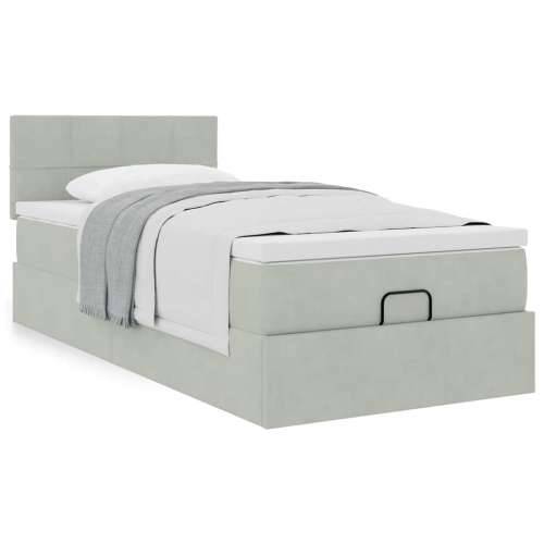 Okvir kreveta s madraca svijetlosivi 90x200cm baršunasti - Svjetlosiva 90 x 200 cm Blok s kvadratima Cijena