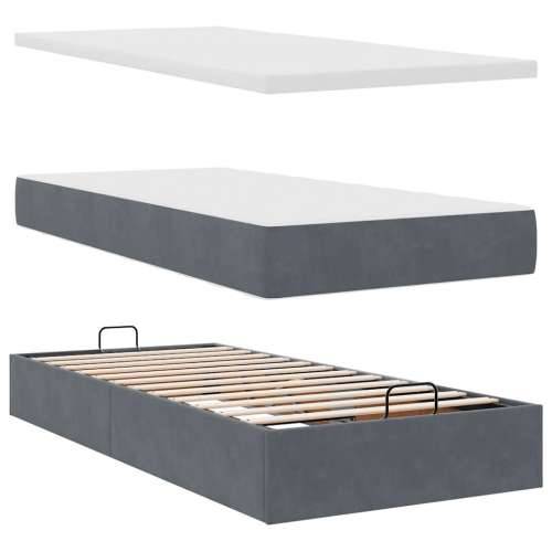 Otomanski okvir kreveta s madraca tamnosivi 90x200cm baršunasti - Tamno siva 90 x 200 cm Dizajn s gumbima Cijena