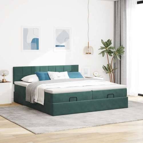 Okvir kreveta s madracima tamnozeleni 180x200cm baršunasti - Tamnozelena 180 x 200 cm Blok s kvadratima Cijena