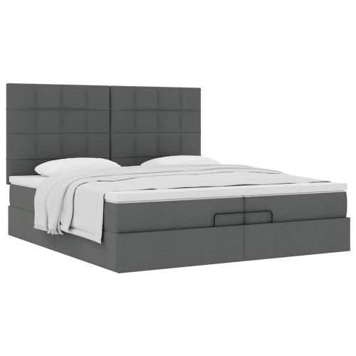 Otomanski okvir kreveta s madracima tamnosivi 200x200cm tkanine - Tamno siva 200 x 200 cm Blok s kvadratima Cijena