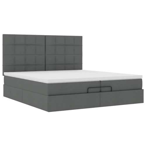 Otomanski okvir kreveta s madracima tamnosivi 200x200cm tkanine - Tamno siva 200 x 200 cm Blok s kvadratima Cijena
