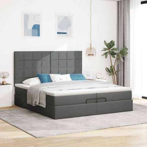 Otomanski okvir kreveta s madracima tamnosivi 200x200cm tkanine - Tamno siva 200 x 200 cm Blok s kvadratima Cijena