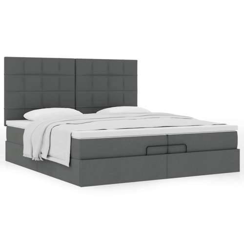 Otomanski okvir kreveta s madracima tamnosivi 200x200cm tkanine - Tamno siva 200 x 200 cm Blok s kvadratima Cijena