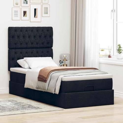 Otomanski okvir kreveta s madraca crni 80x200cm od tkanine - Crna 80 x 200 cm Dizajn s gumbima Cijena