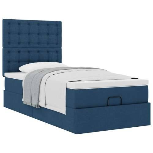 Otomanski krevet s madracem plavi 90x200 cm tkanine - Plava 90 x 200 cm gumbi Cijena