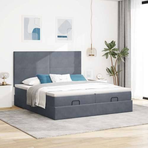 Okvir kreveta s madracima tamnosivi 200x200cm baršunasti - Tamno siva 200 x 200 cm Gladak dizajn Cijena