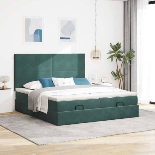 Okvir kreveta s madracima tamnozeleni 200x200cm baršunasti - Tamnozelena 200 x 200 cm Gladak dizajn Cijena