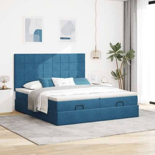 Otomanski okvir kreveta s madracima plavi 200x200cm baršunasti - Tamno plava 200 x 200 cm Blok s kvadratima Cijena
