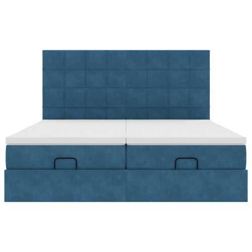 Otomanski okvir kreveta s madracima plavi 200x200cm baršunasti - Tamno plava 200 x 200 cm Blok s kvadratima Cijena
