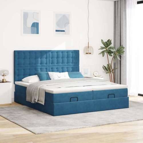 Otomanski okvir kreveta s madracima plavi 180x200cm baršunasti - Tamno plava 180 x 200 cm gumbi Cijena