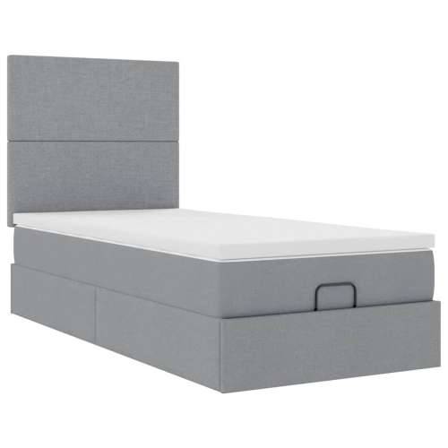 Otomanski krevet s madracem&LED svijetlosivi 90x200 cm tkanine - Svjetlosiva 90 x 200 cm Gladak dizajn Cijena
