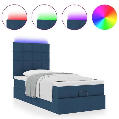 Otomanski krevet s madracem i LED plavi 90x200 cm tkanine - Plava 90 x 200 cm Blok s kvadratima Cijena