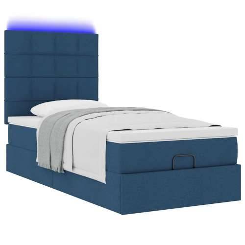 Otomanski krevet s madracem i LED plavi 90x200 cm tkanine - Plava 90 x 200 cm Blok s kvadratima Cijena