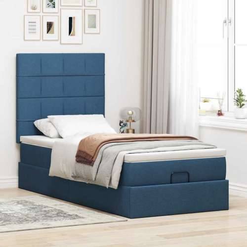 Otomanski krevet s madracem i LED plavi 90x200 cm tkanine - Plava 90 x 200 cm Blok s kvadratima Cijena