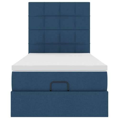 Otomanski krevet s madracem i LED plavi 90x200 cm tkanine - Plava 90 x 200 cm Blok s kvadratima Cijena