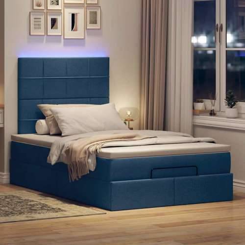 Otomanski krevet s madracem i LED plavi 120x200 cm tkanine - Plava 120 x 200 cm Blok s kvadratima Cijena