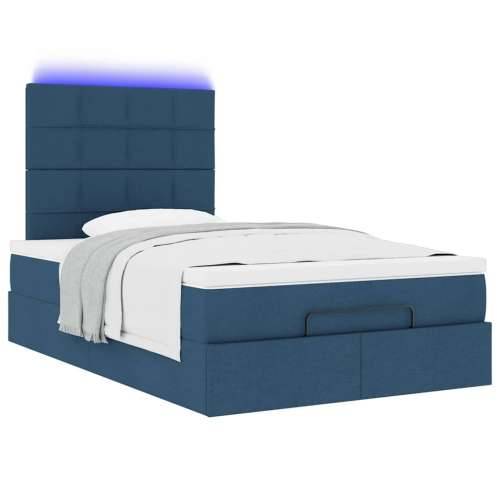 Otomanski krevet s madracem i LED plavi 120x200 cm tkanine - Plava 120 x 200 cm Blok s kvadratima Cijena