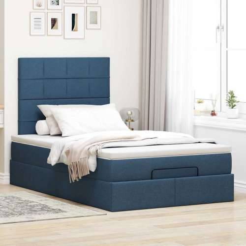 Otomanski krevet s madracem i LED plavi 120x200 cm tkanine - Plava 120 x 200 cm Blok s kvadratima Cijena